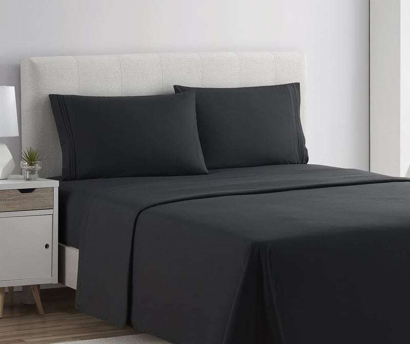 Clara Clark Bed Sheets, Premier 1800 Series 4 Piece Bed Sheet Set, Deep Pocket, Wrinkle, Fade, Stain Resistant, Luxury Soft Bedding Sheets & Pillowcases, Queen, Black - Image 2